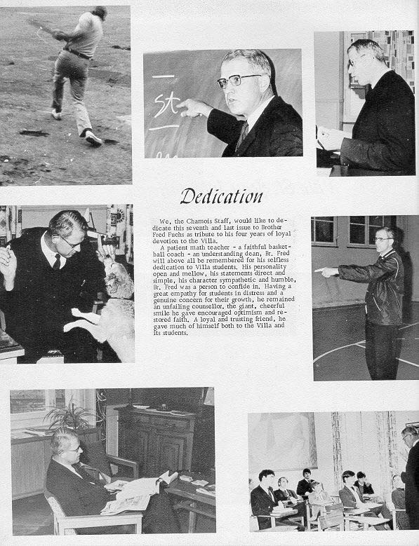 TOC  for  Villa Saint Jean International School  1970 Yearbook Le Chamois Dedication